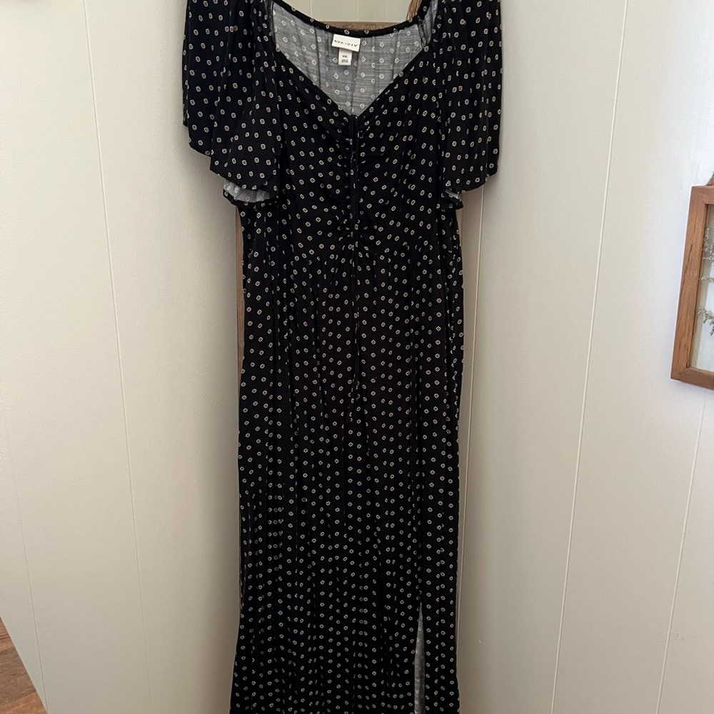 Ava & Viv Black Maxi Dress with White Dots